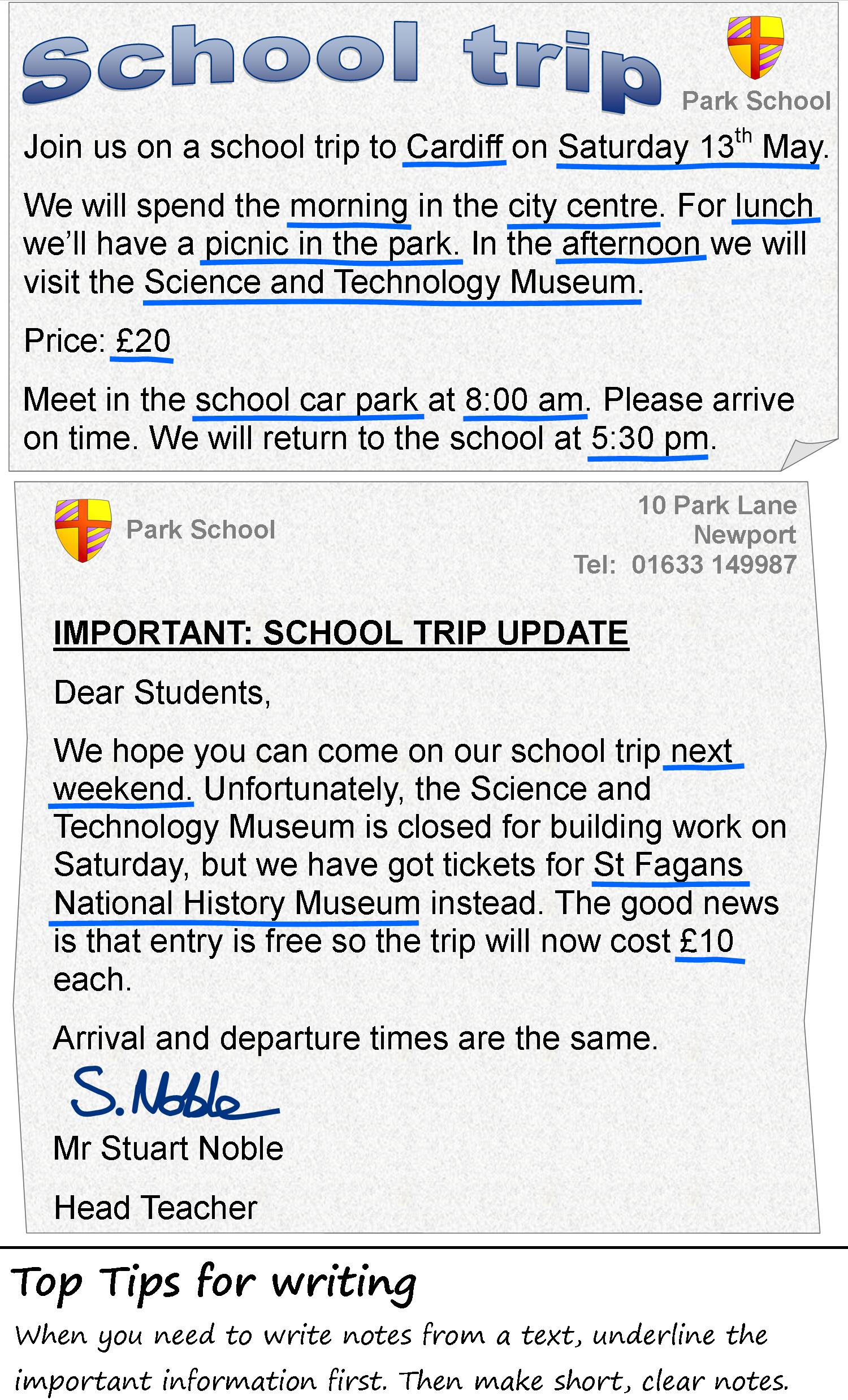 Emails about school trip