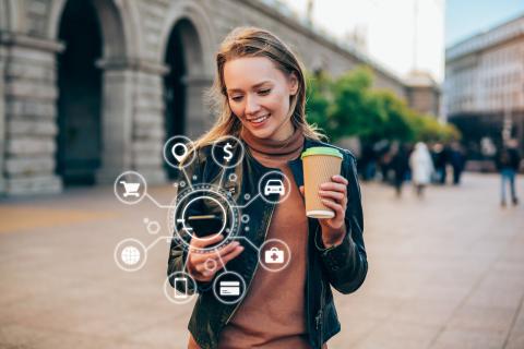 A woman using a phone