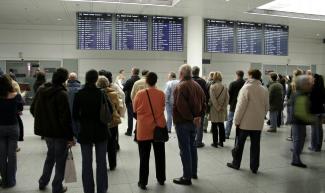 People waiting in a train station